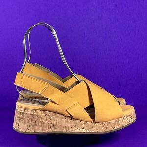 Eileen Fisher Timor Orange Leather Wedge Heel Sandals Women's Shoe Size 7.5
